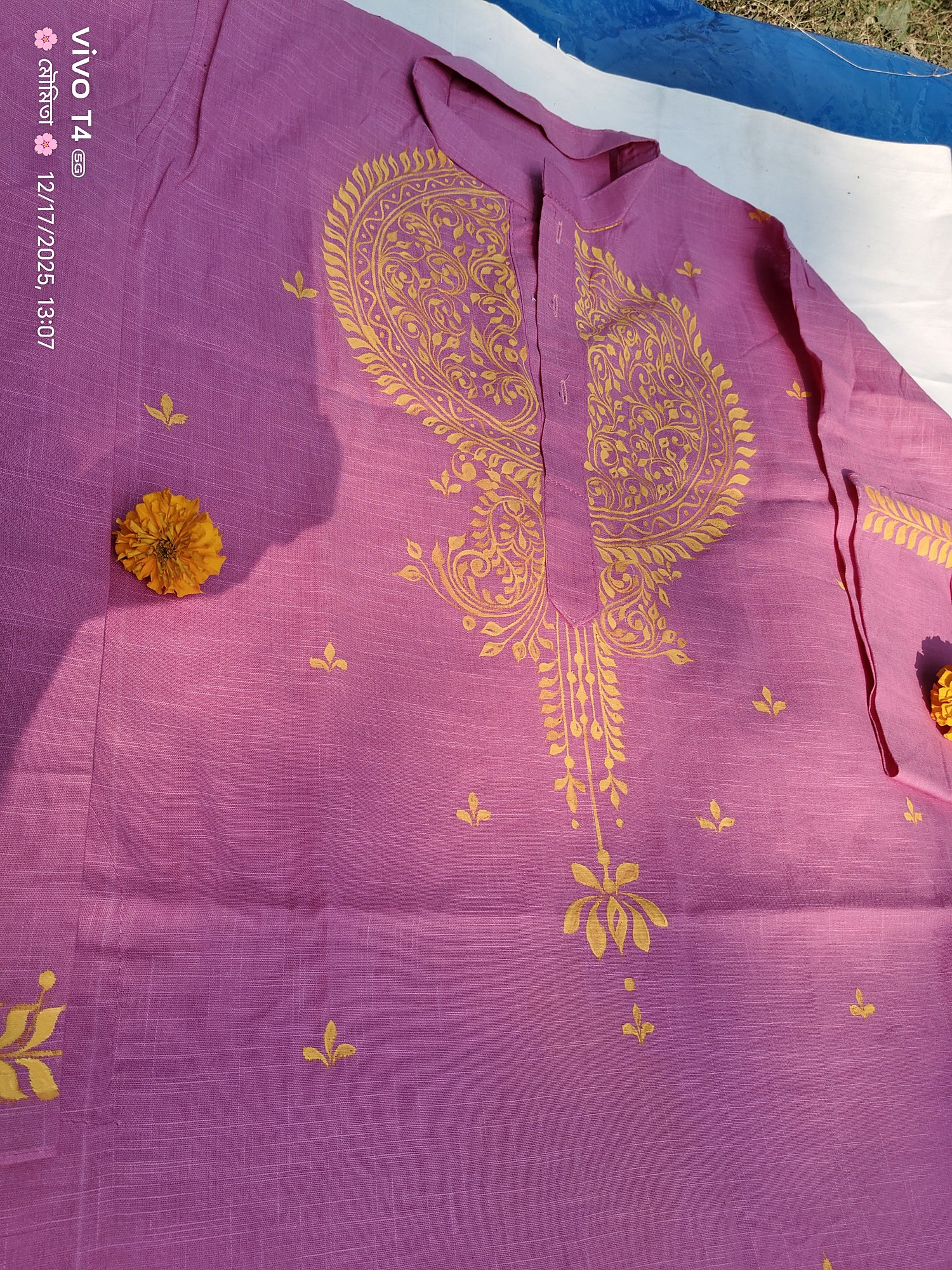 Pink Golden Paisley Designed Punjabi