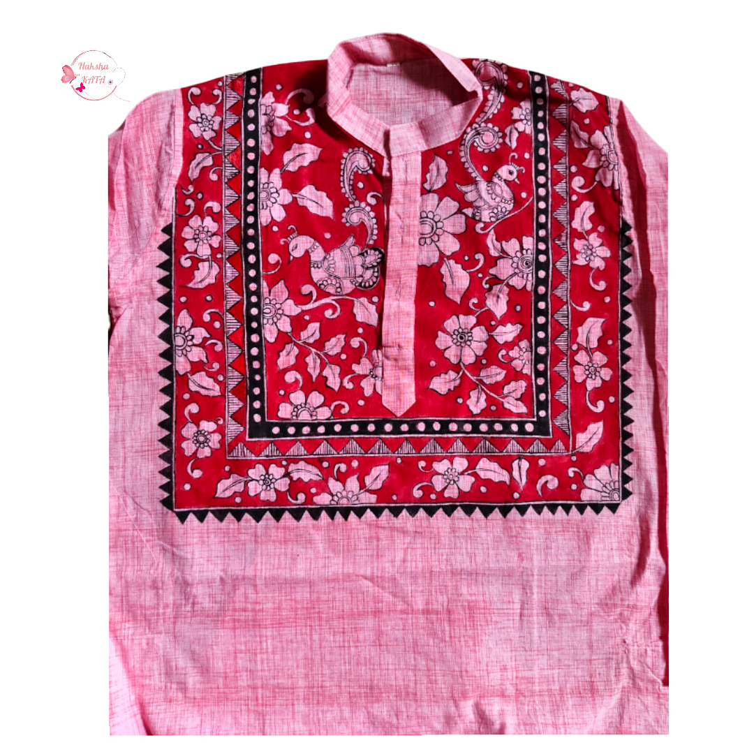 Cream Red Kalamkari Yoke Designed Punjabi