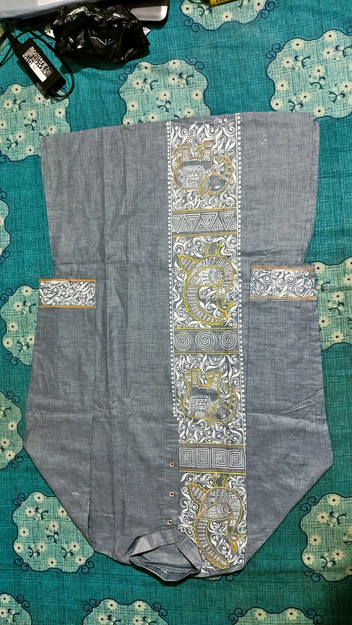 Grey Folk Art Panel Designed Punjabi