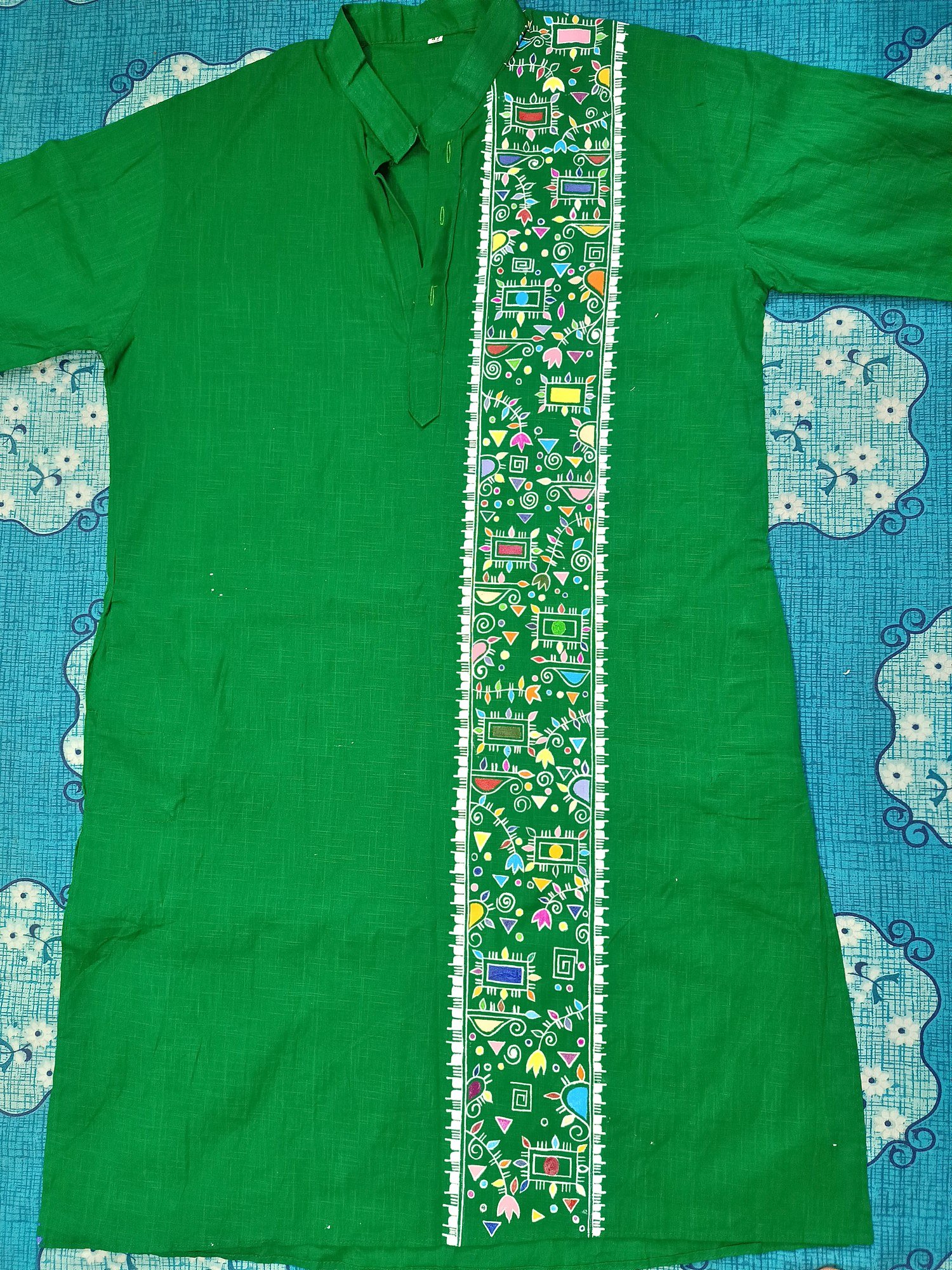 Green Tribal Motif Designed Punjabi