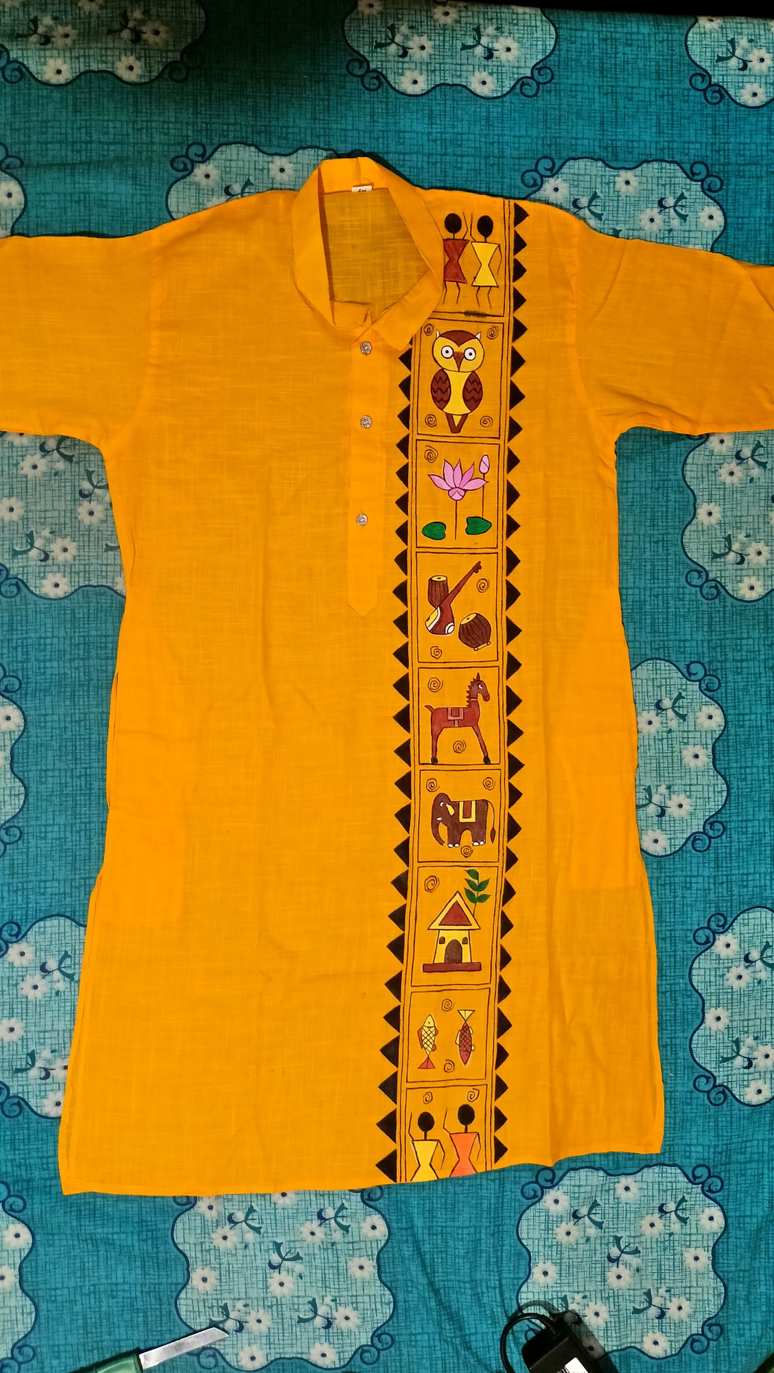 Yellow Warli Style Designed Punjabi