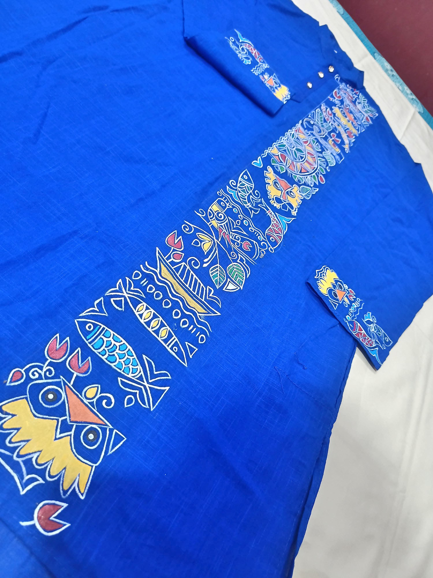 Madhubani Fish Motif Designed Punjabi