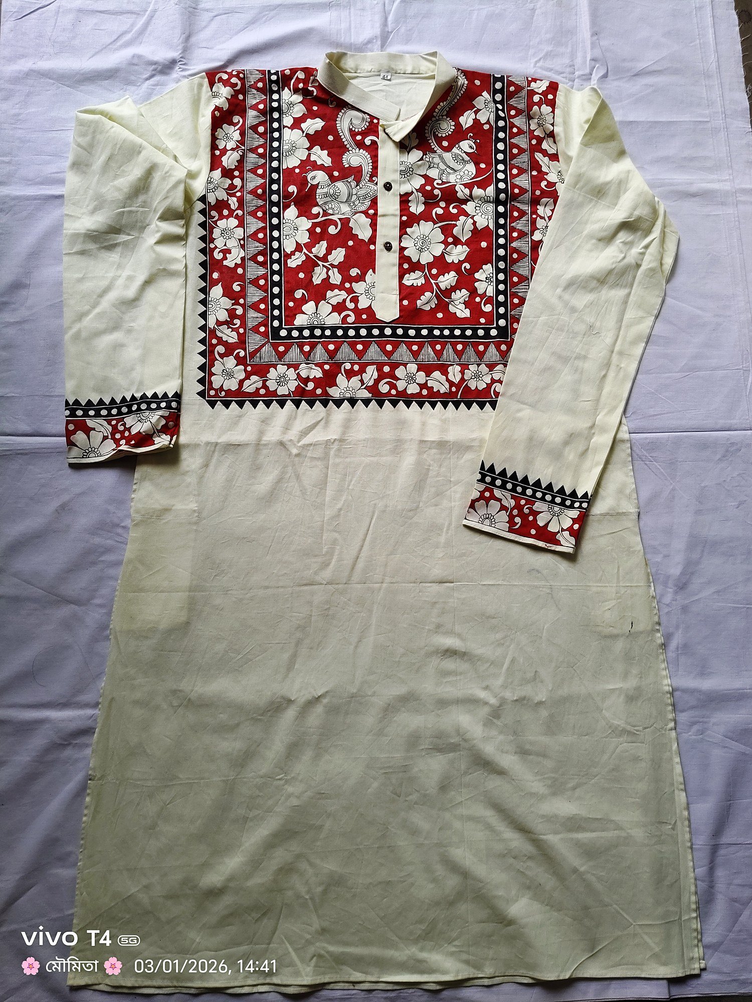 Cream Red Kalamkari Yoke Designed Punjabi
