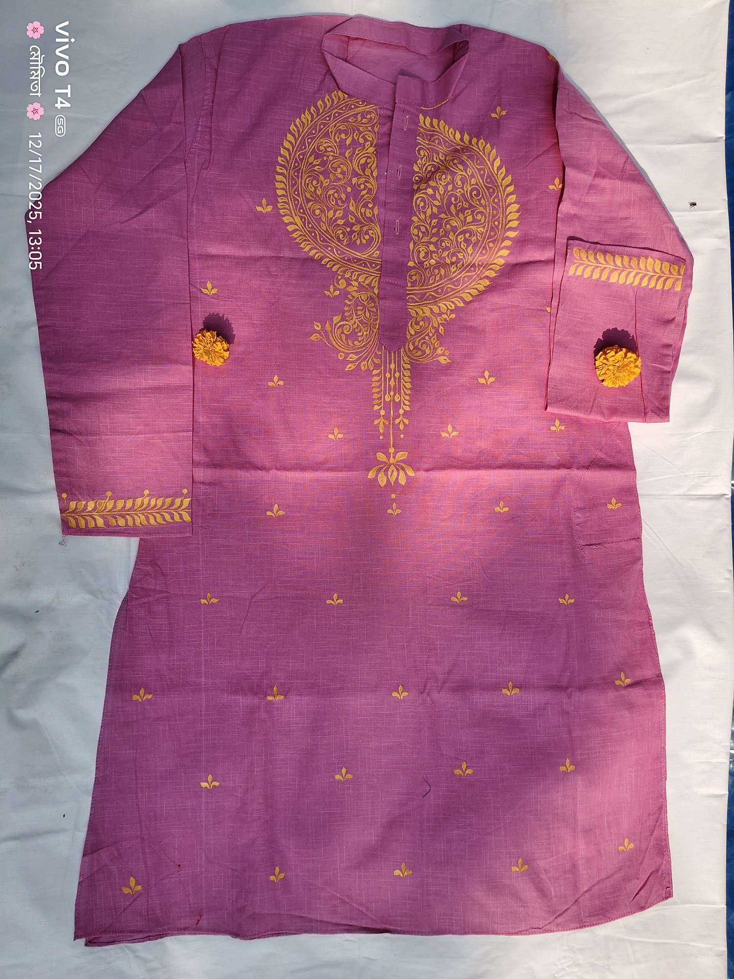 Pink Golden Paisley Designed Punjabi