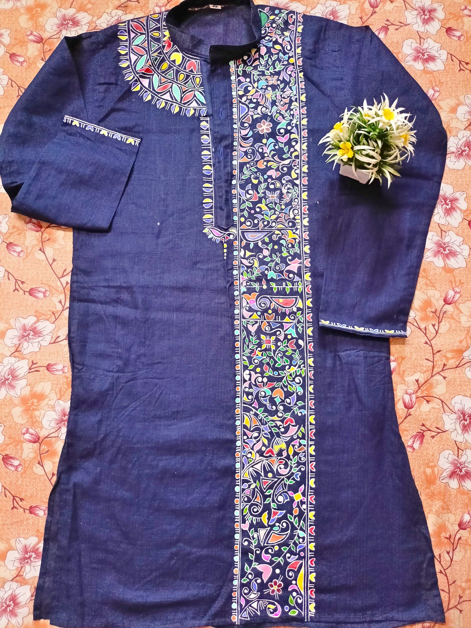 Navy Blue Kantha Designed Punjabi