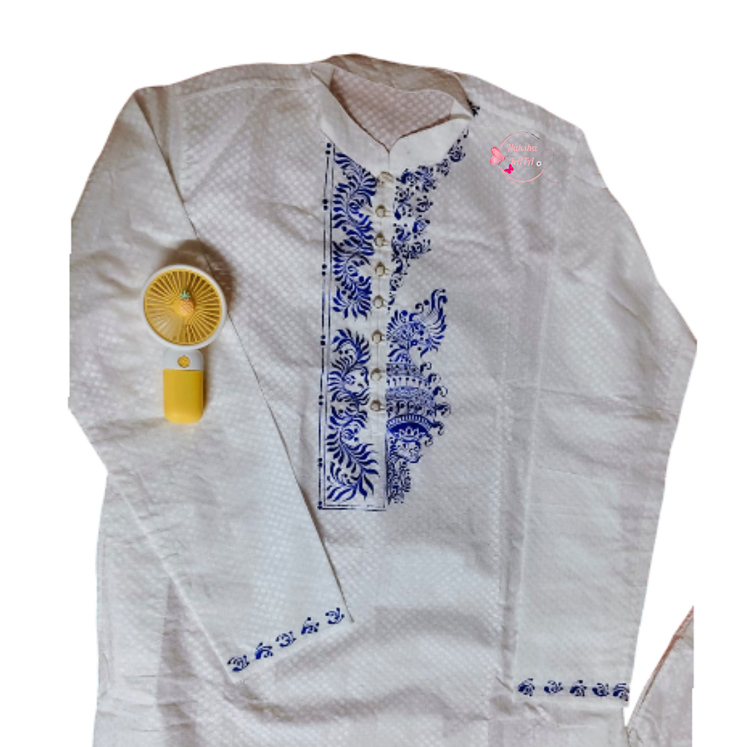 Blue Floral Motif Designed Punjabi