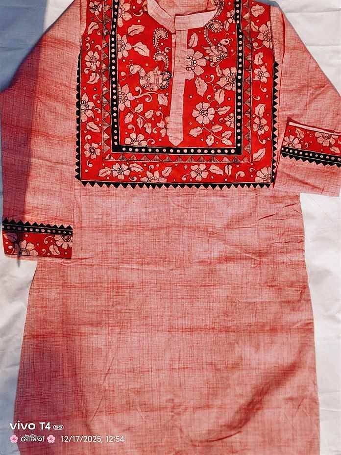 Cream Red Kalamkari Yoke Designed Punjabi