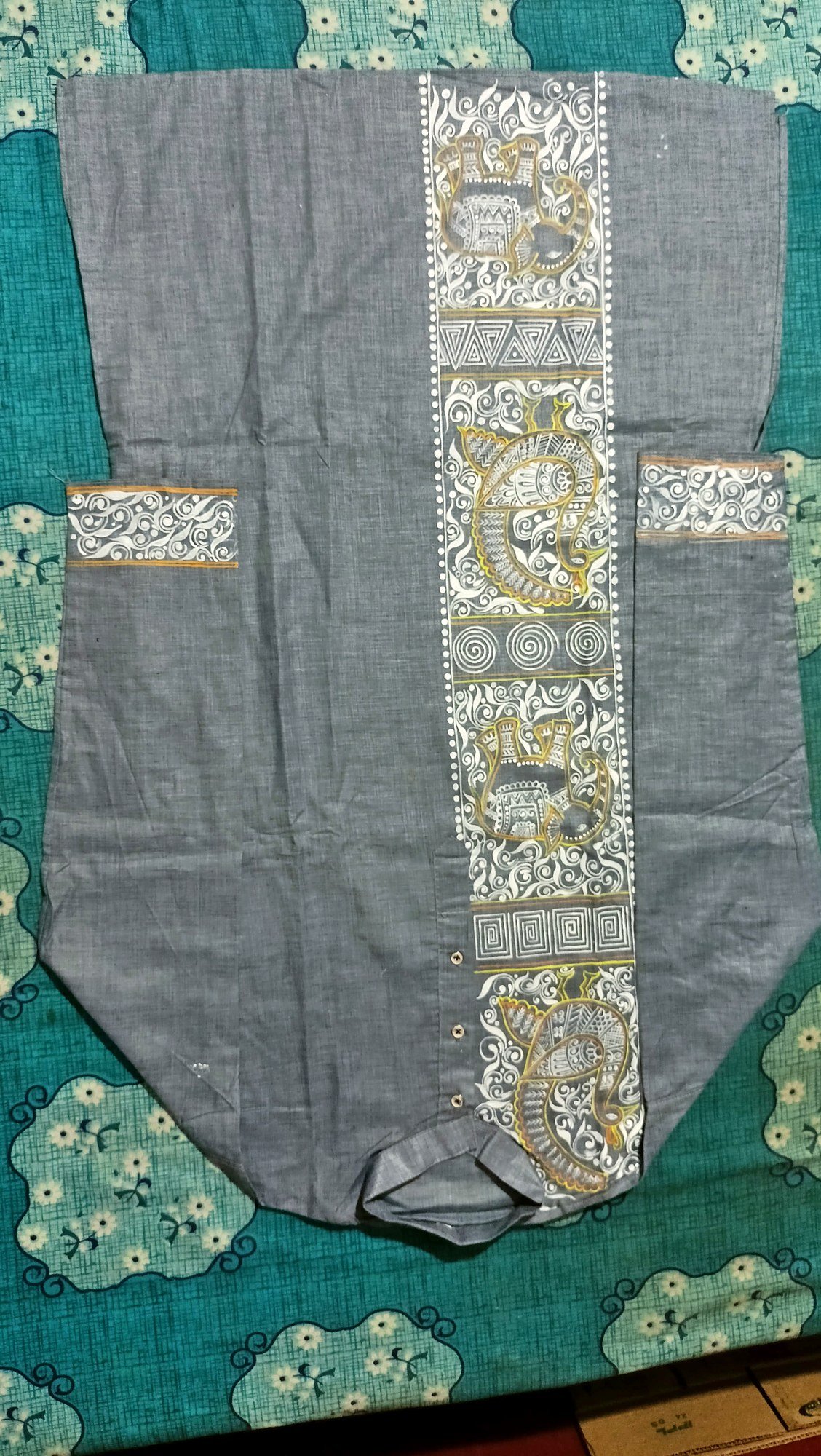 Grey Folk Art Panel Designed Punjabi