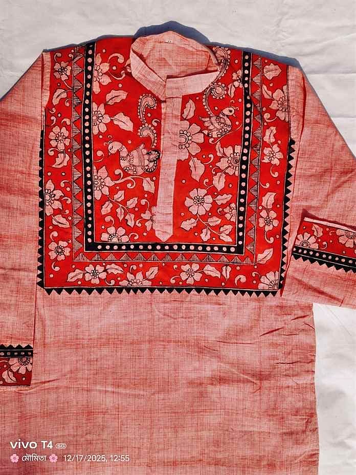 Cream Red Kalamkari Yoke Designed Punjabi
