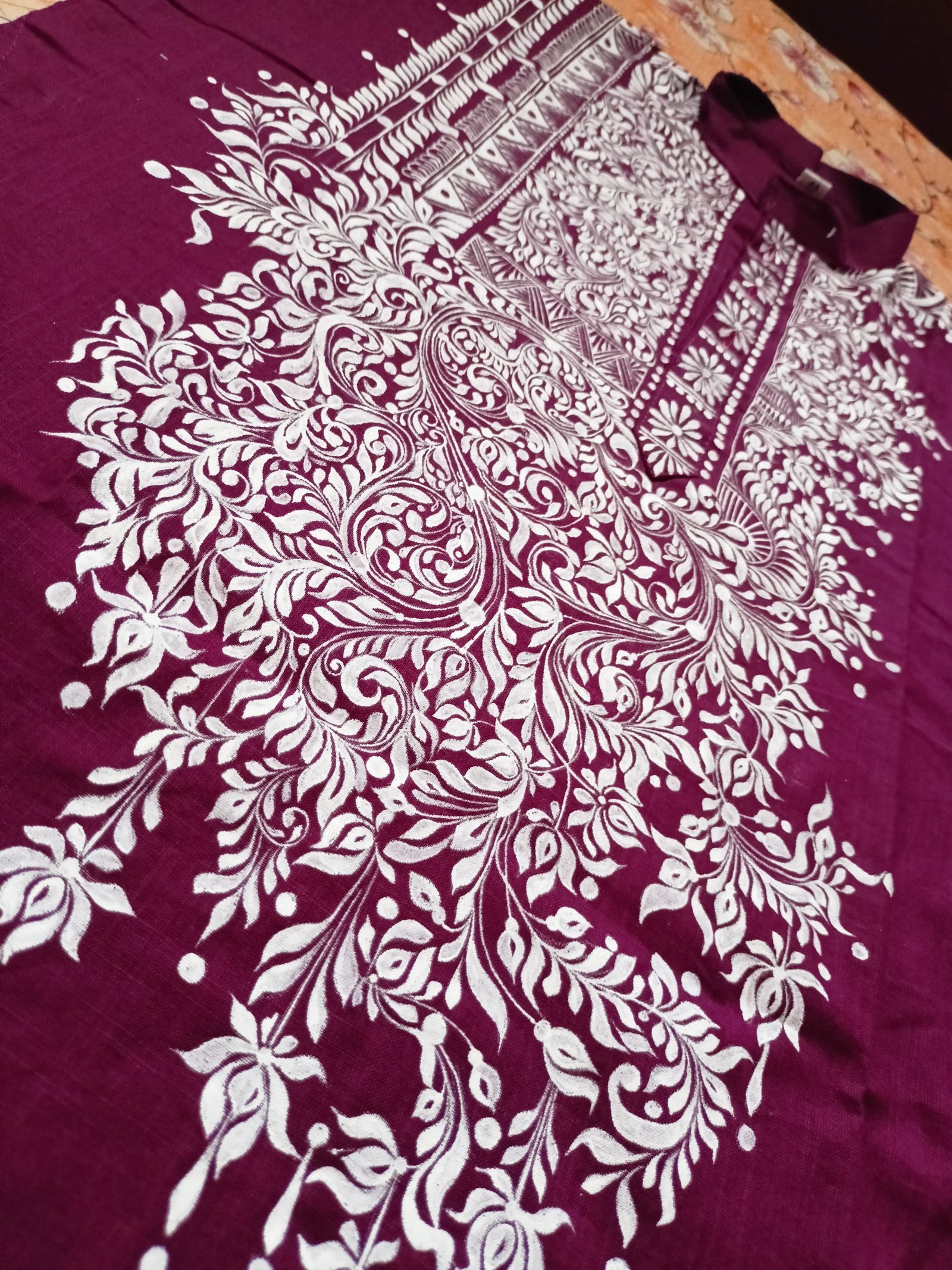 White Floral Vine Designed Punjabi
