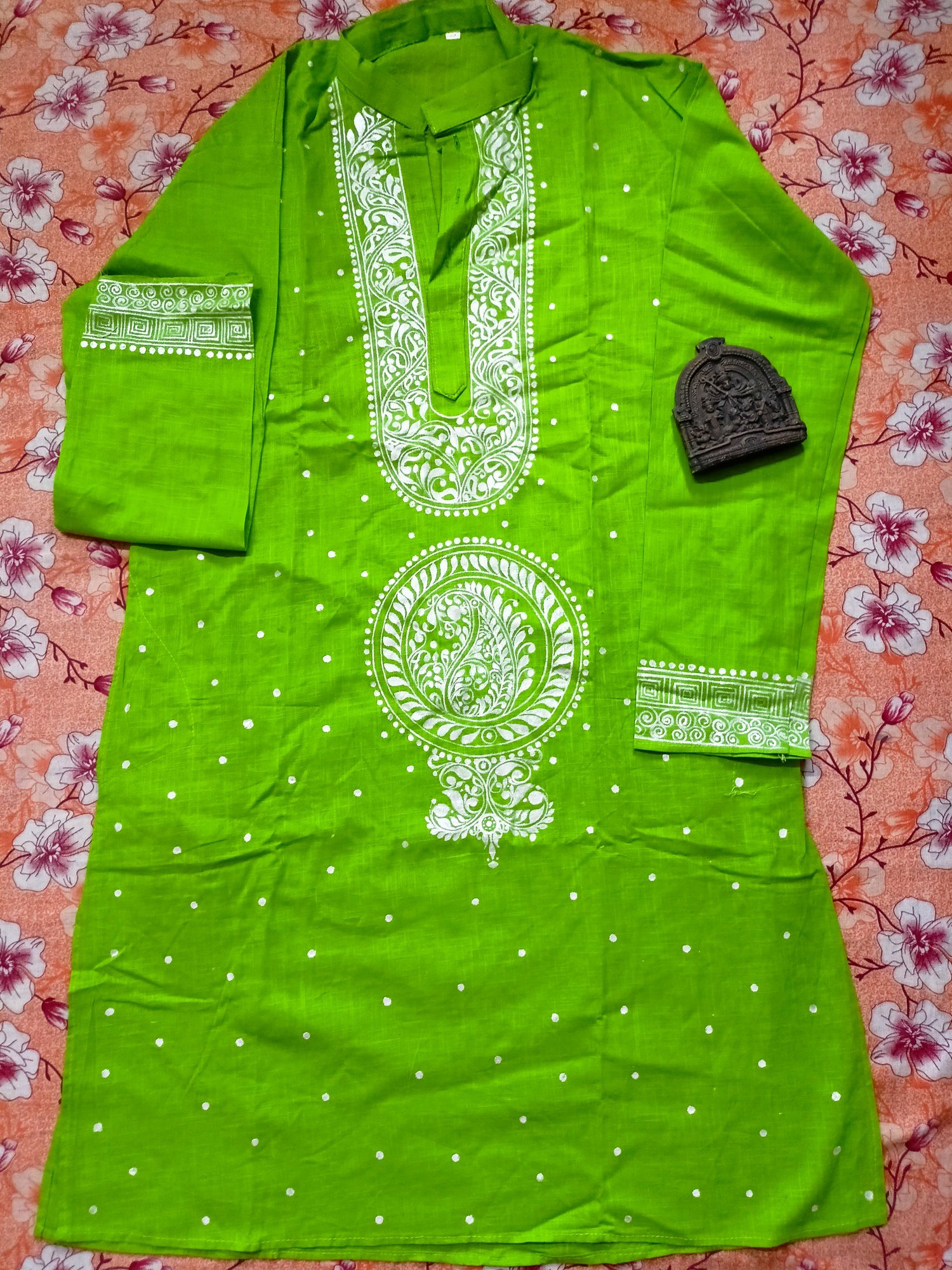 Green Alpona Designed Punjabi