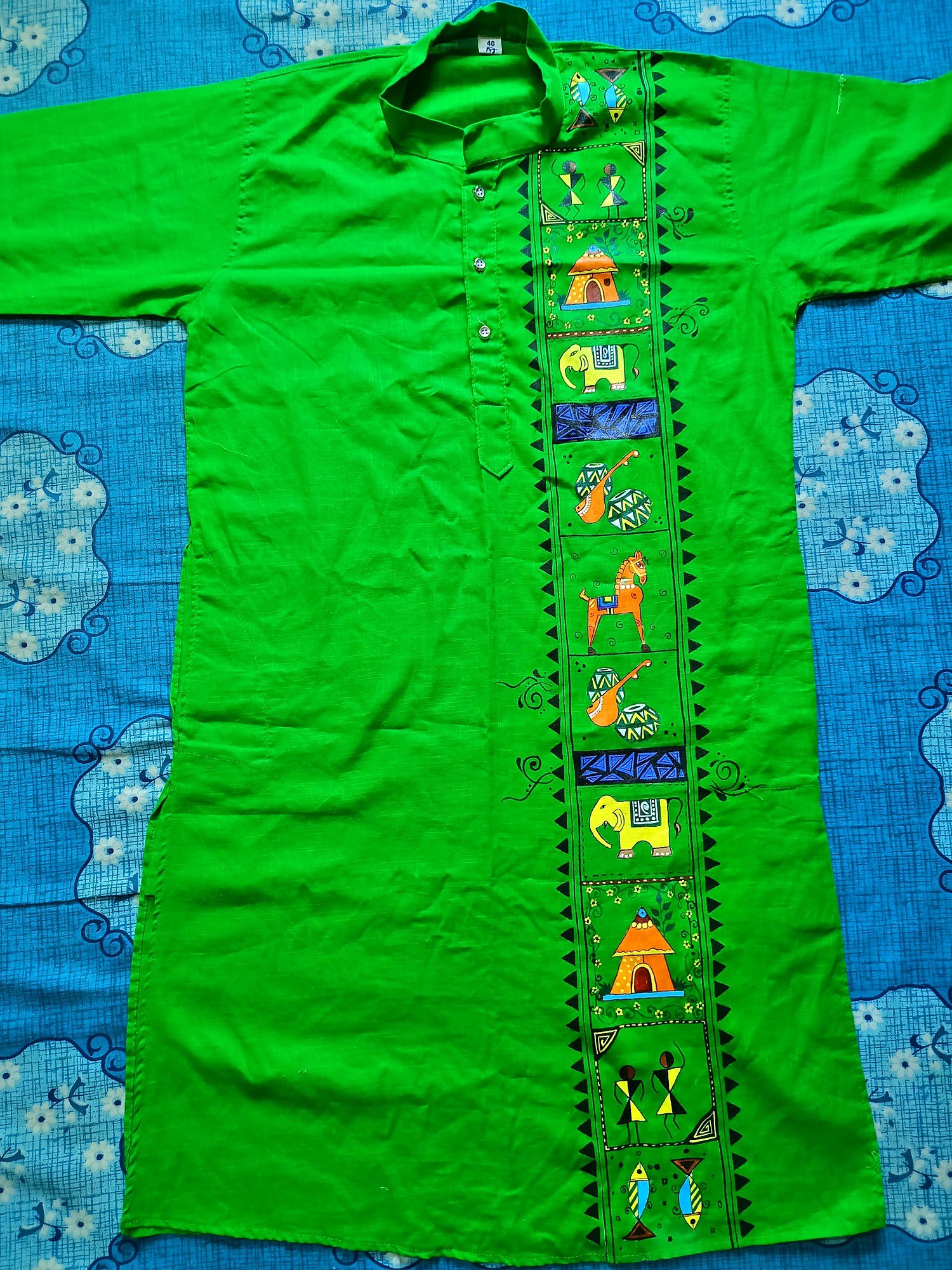 Green Warli Style Designed Punjabi