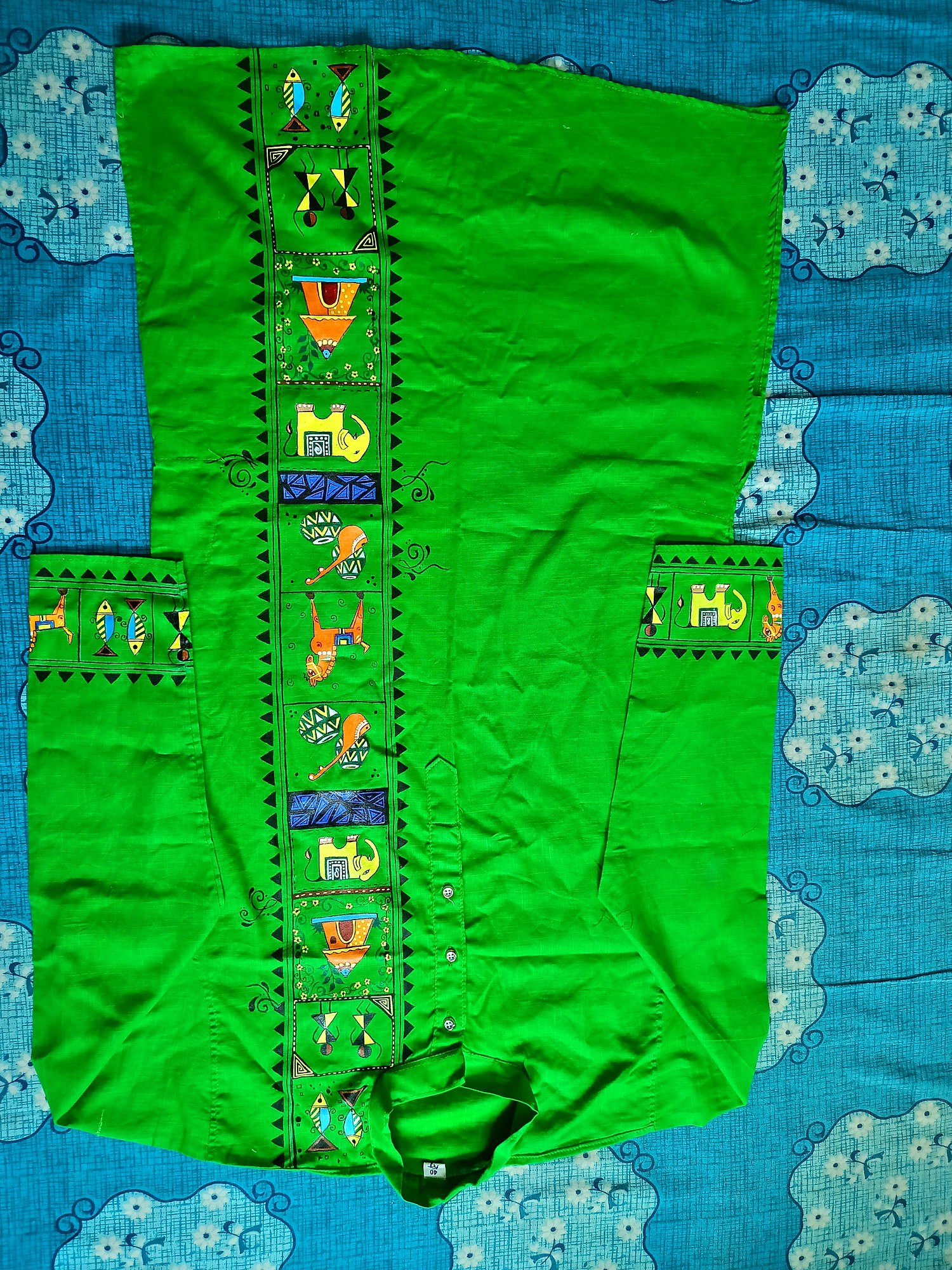 Green Warli Style Designed Punjabi