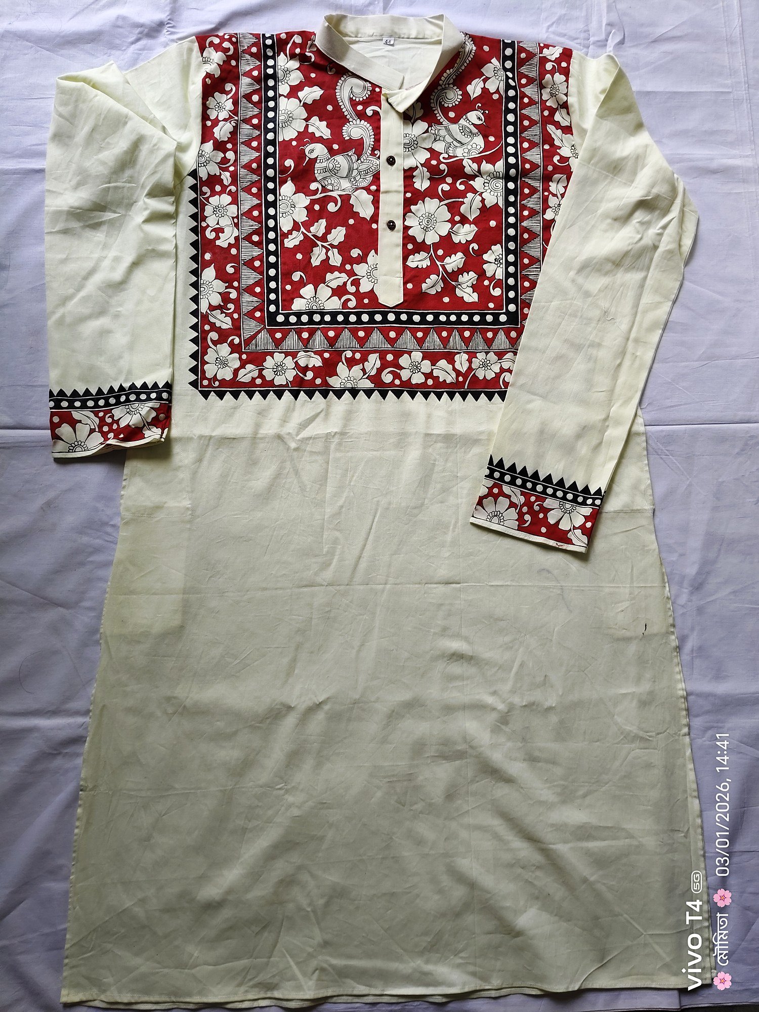 Cream Red Kalamkari Yoke Designed Punjabi