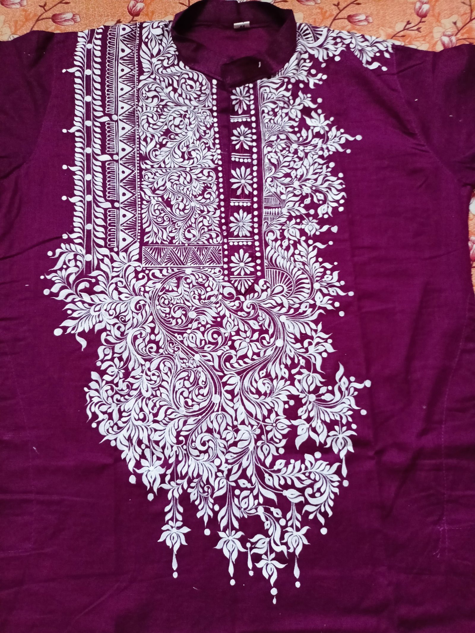 White Floral Vine Designed Punjabi