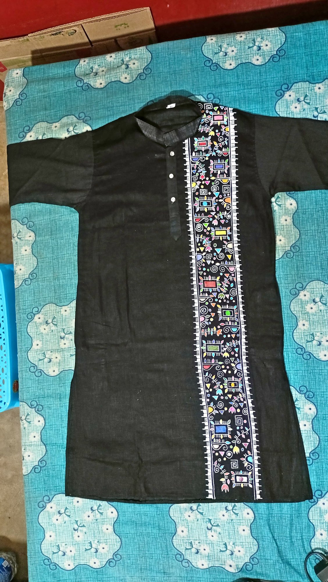 Black Tribal Motif Designed Punjabi