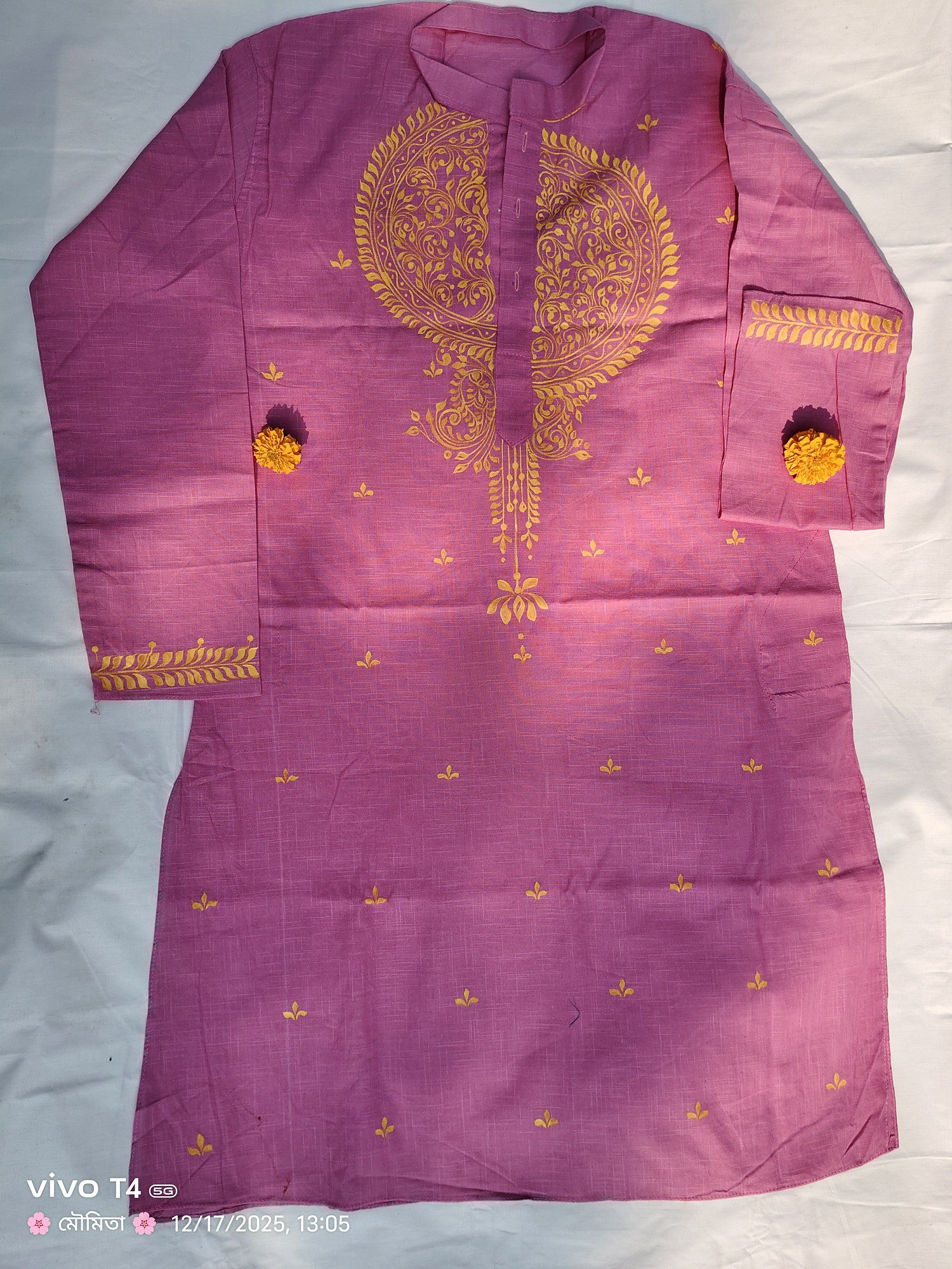 Pink Golden Paisley Designed Punjabi